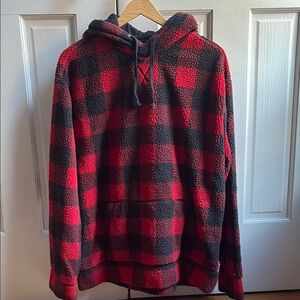 Red and Black Plaid Fleece Hoodie